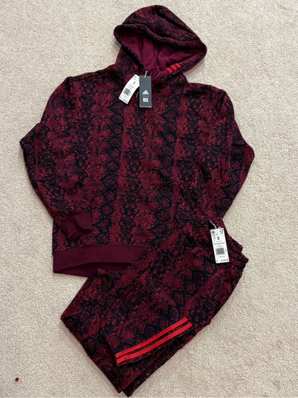 NEW IVY PARK Burgundy and Black Snake-Print Hoodie & Jogger Set